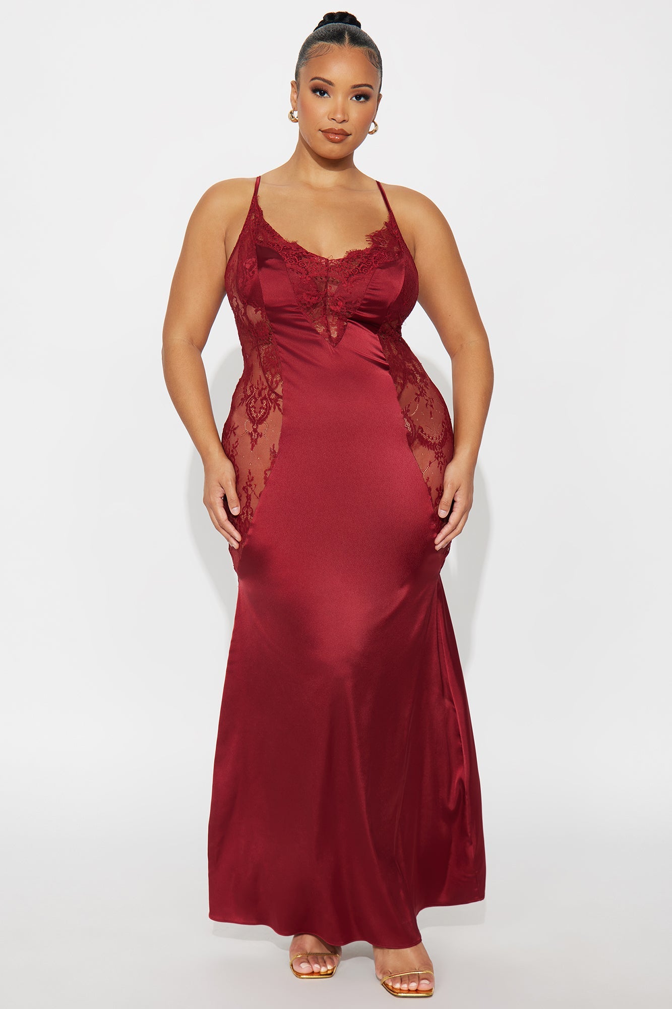 Heart Keeper Lace Satin Maxi Dress - Burgundy