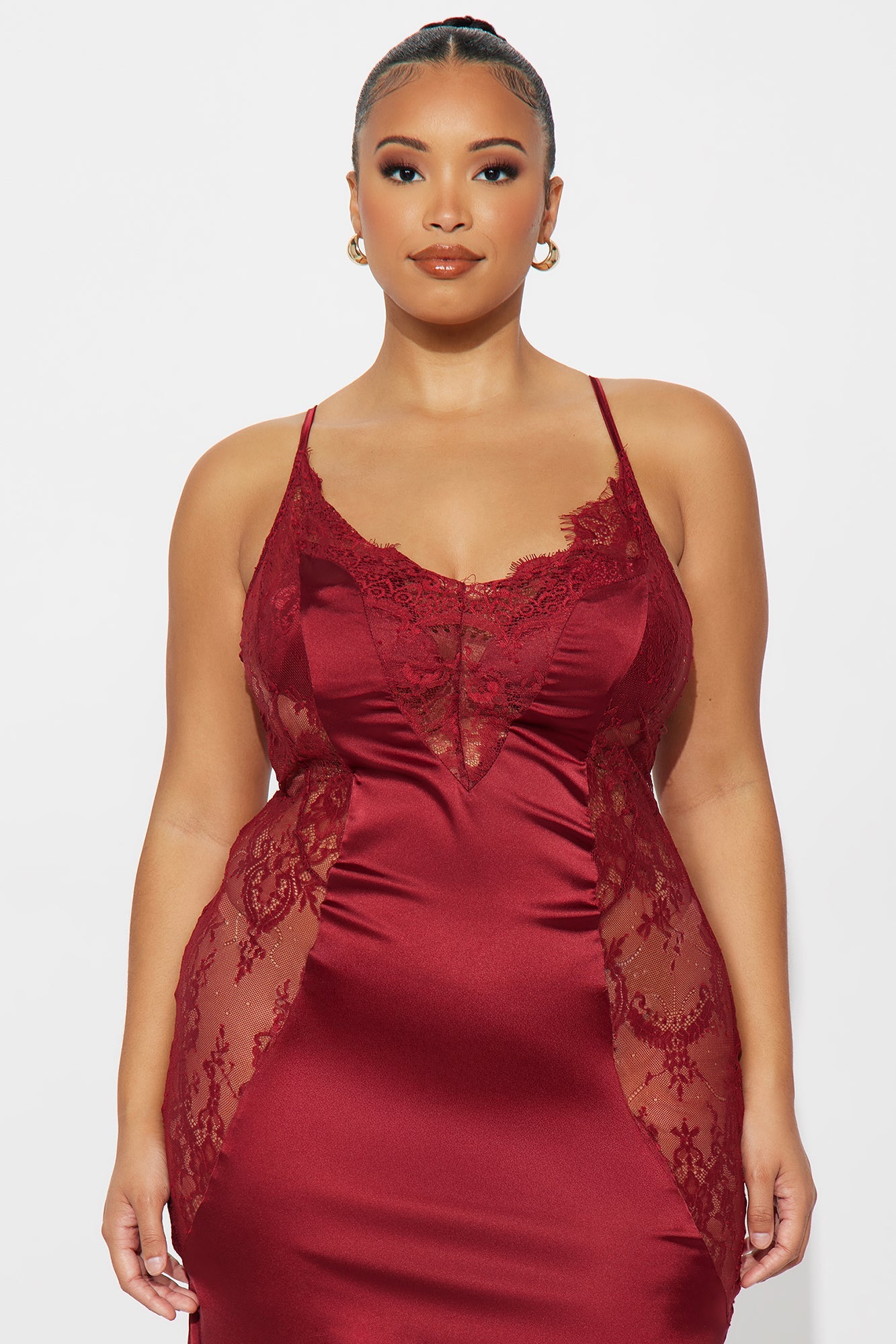 Heart Keeper Lace Satin Maxi Dress - Burgundy