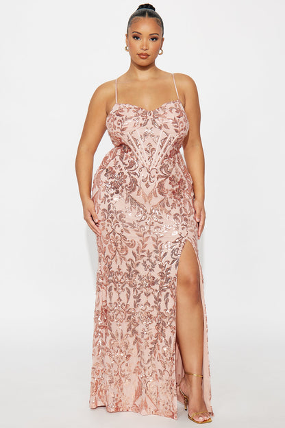 Camryn Embellished Corset Gown - Rose Gold