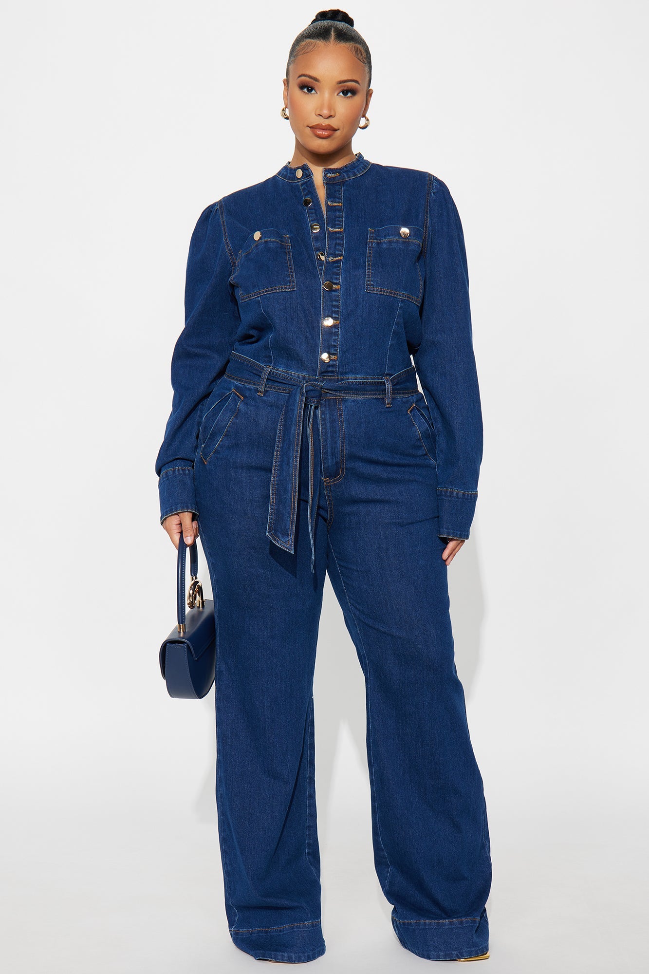 Maya Puff Sleeve Denim Jumpsuit - Dark Wash