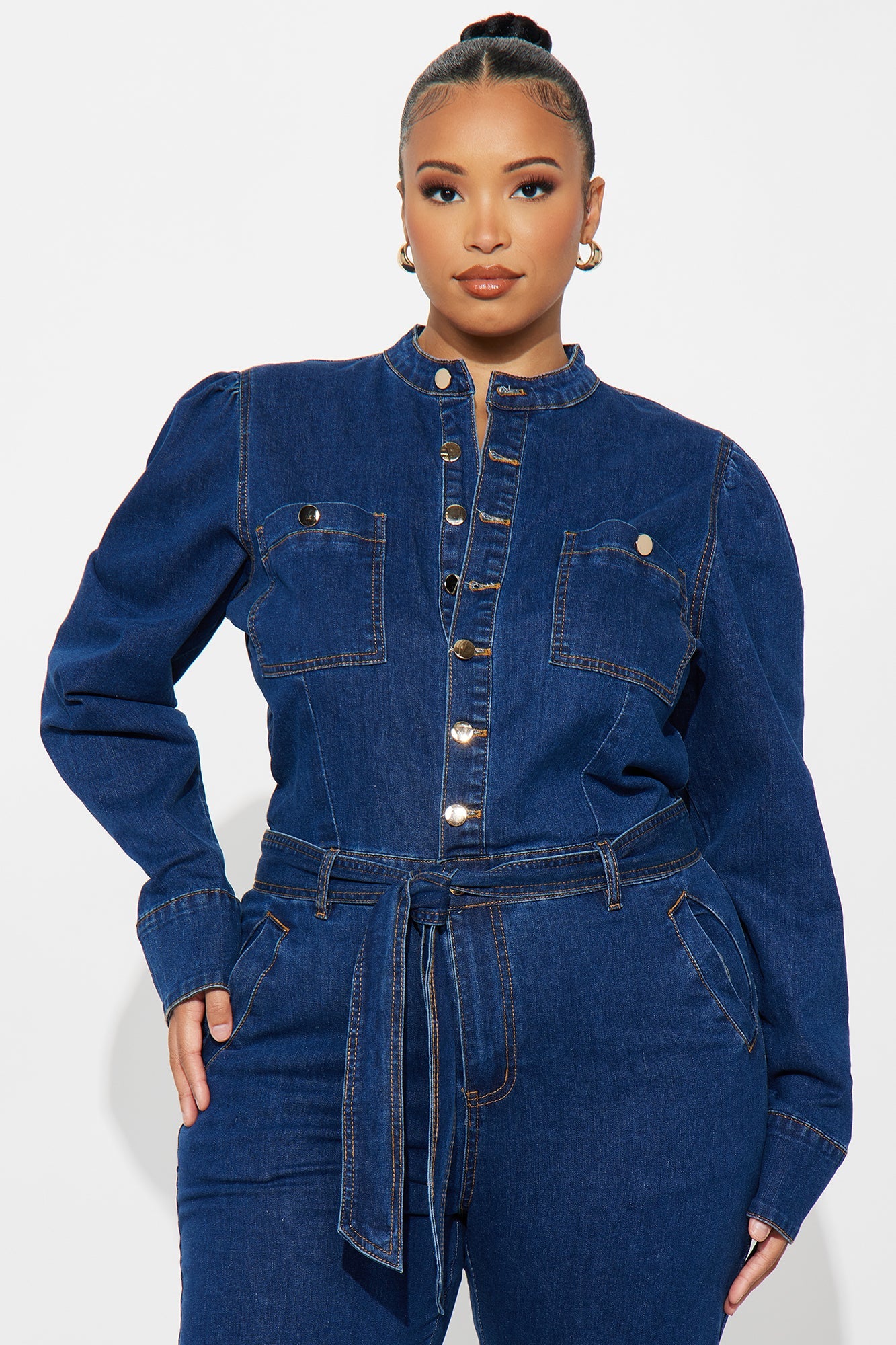 Maya Puff Sleeve Denim Jumpsuit - Dark Wash