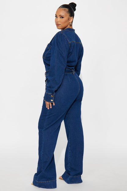 Maya Puff Sleeve Denim Jumpsuit - Dark Wash