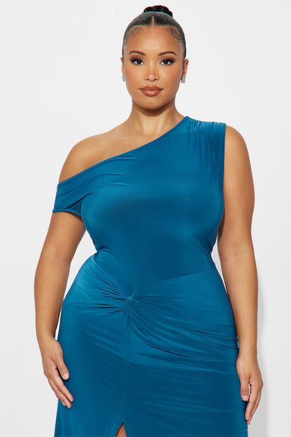 Azari One Shoulder Midi Dress - Teal