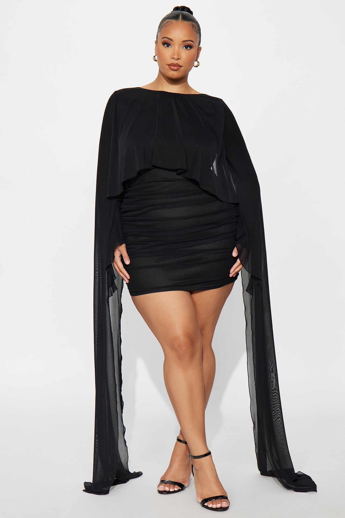 Chloe Cape Mesh Mini Dress - Black