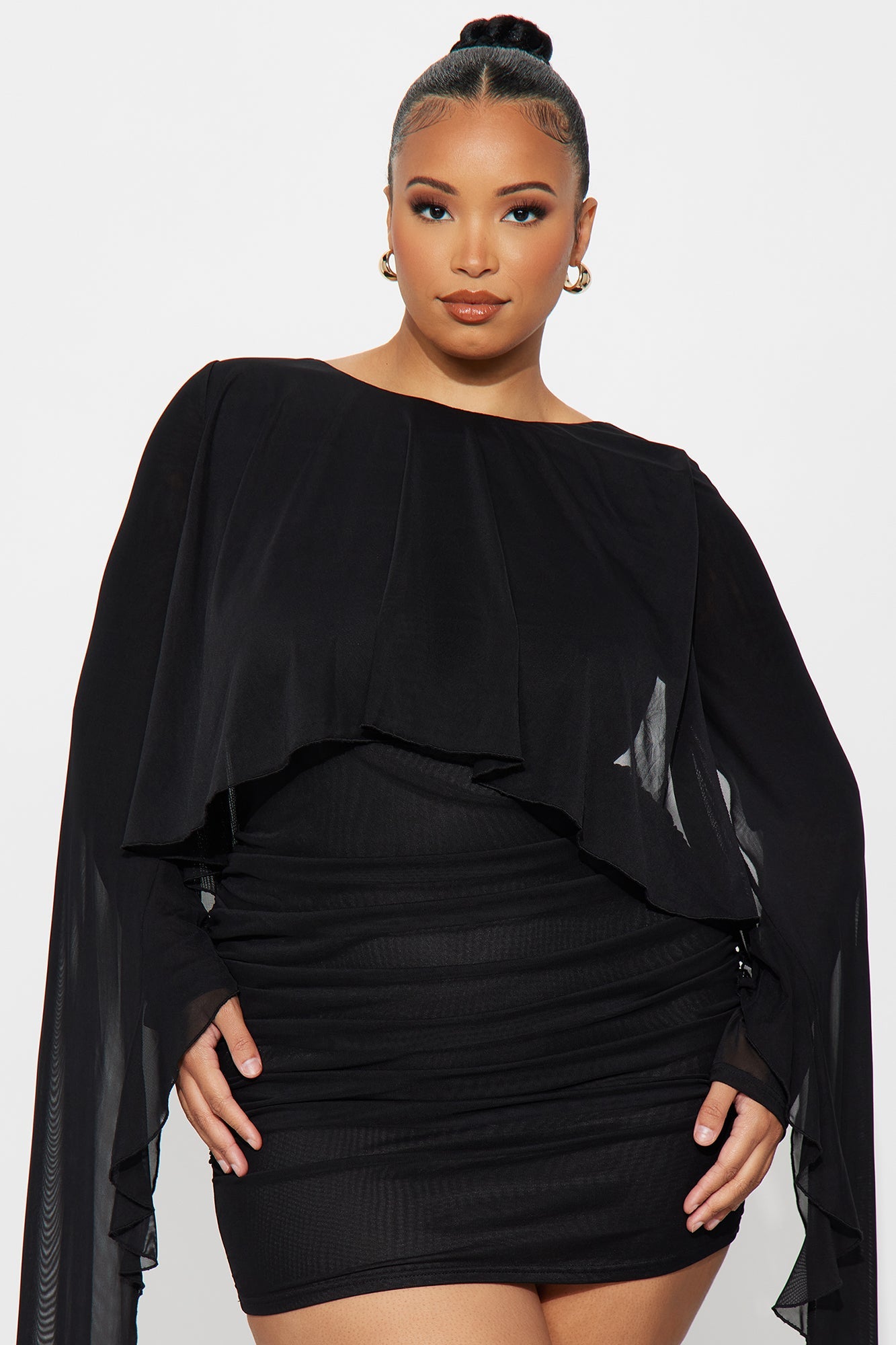 Chloe Cape Mesh Mini Dress - Black
