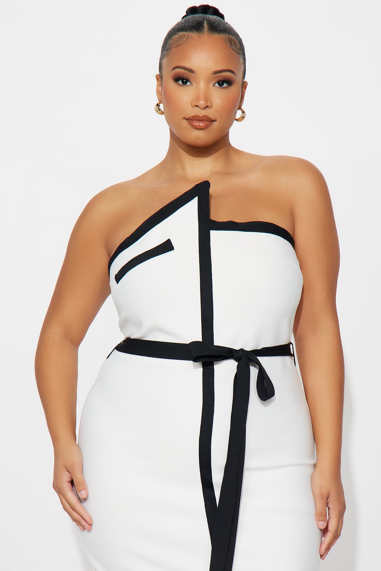 Clarissa Contrast Bandage Midi Dress - White/Black