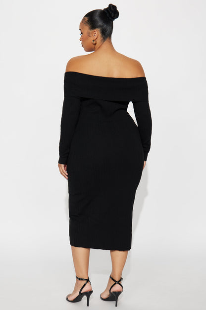 Do It Like Me Sweater Midi Dress - Black
