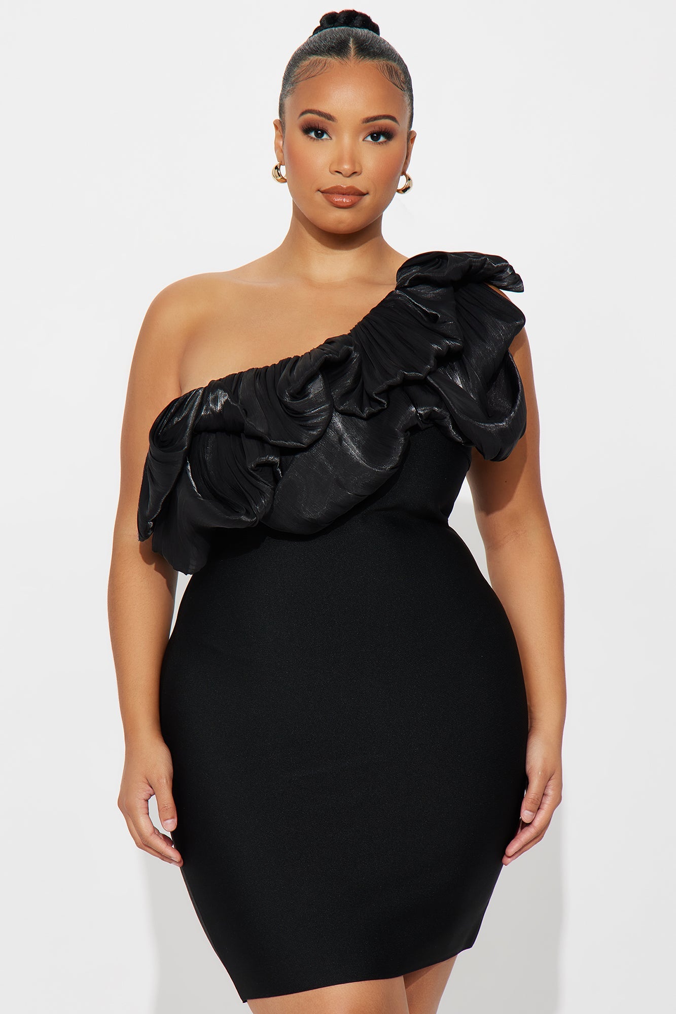 Ready For My Close Up Ruffle Bandage Mini Dress - Black