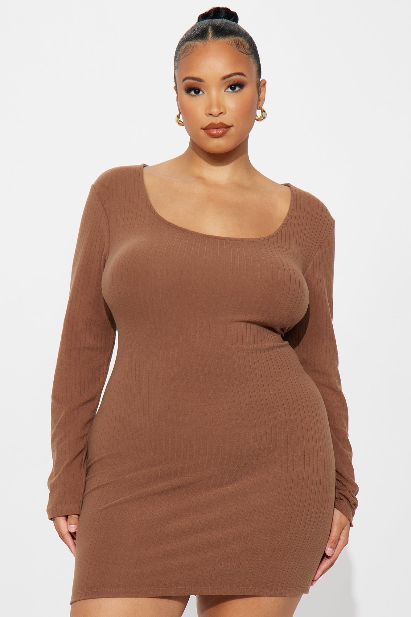 Ony Ribbed Bodycon Mini Dress - Chestnut