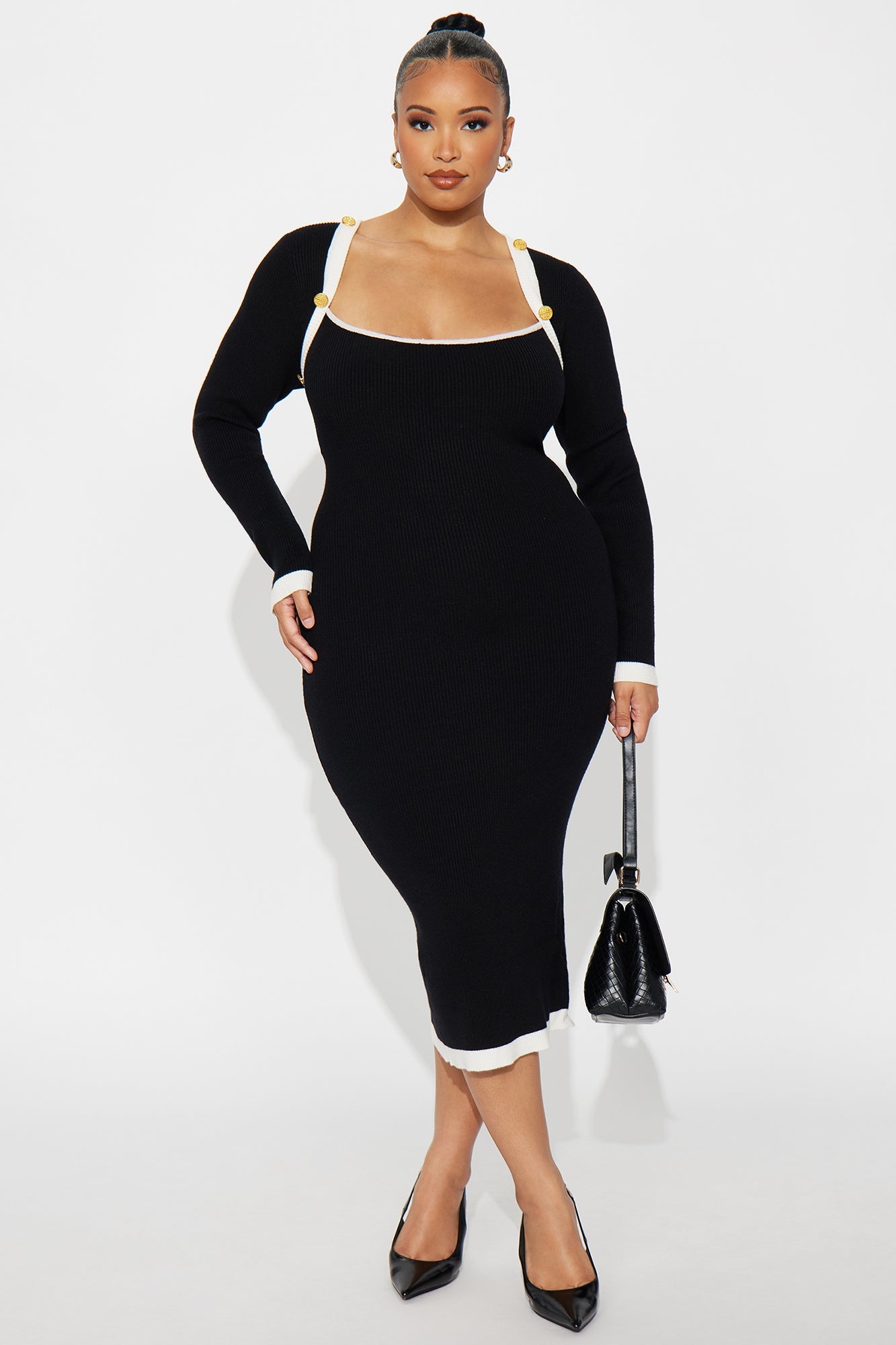 Poppy Dream Contrast Sweater Midi Dress - Black/White