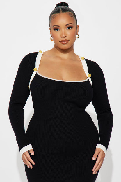 Poppy Dream Contrast Sweater Midi Dress - Black/White