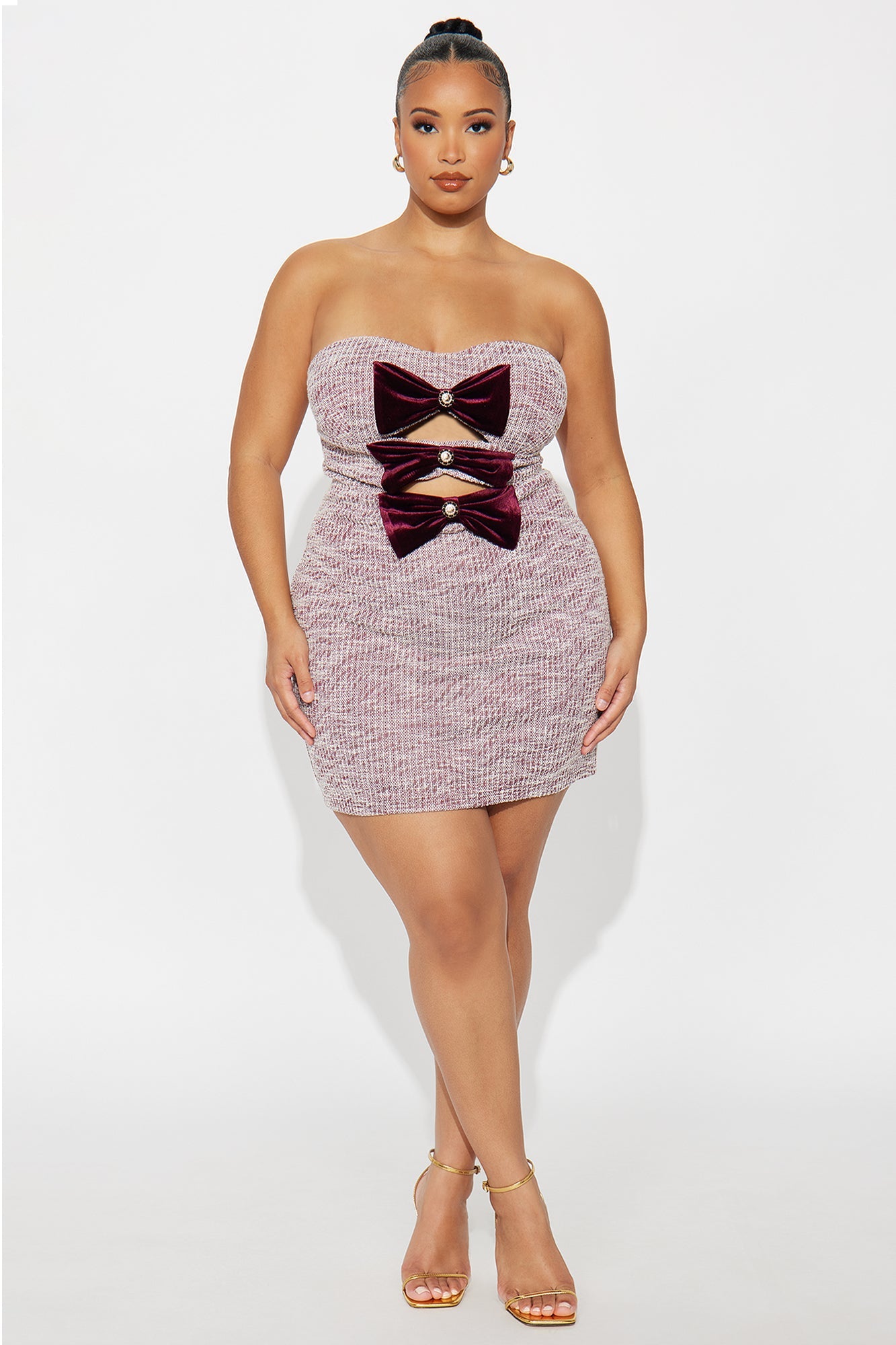 Brynlee Bow Tweed Mini Dress - Burgundy
