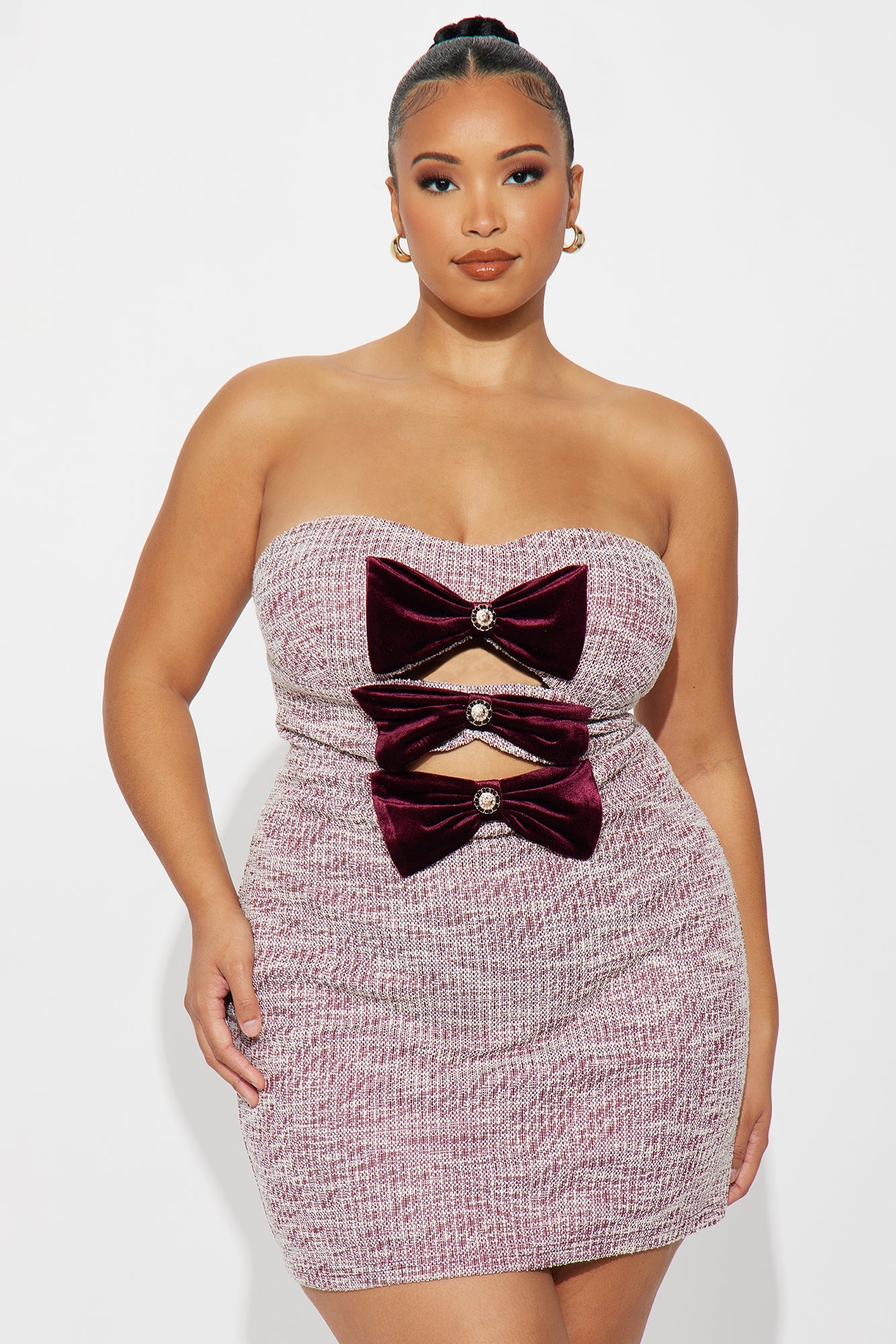 Brynlee Bow Tweed Mini Dress - Burgundy
