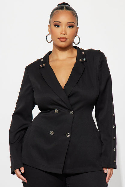 Janice Studded Blazer Pant Set - Black