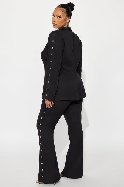 Janice Studded Blazer Pant Set - Black