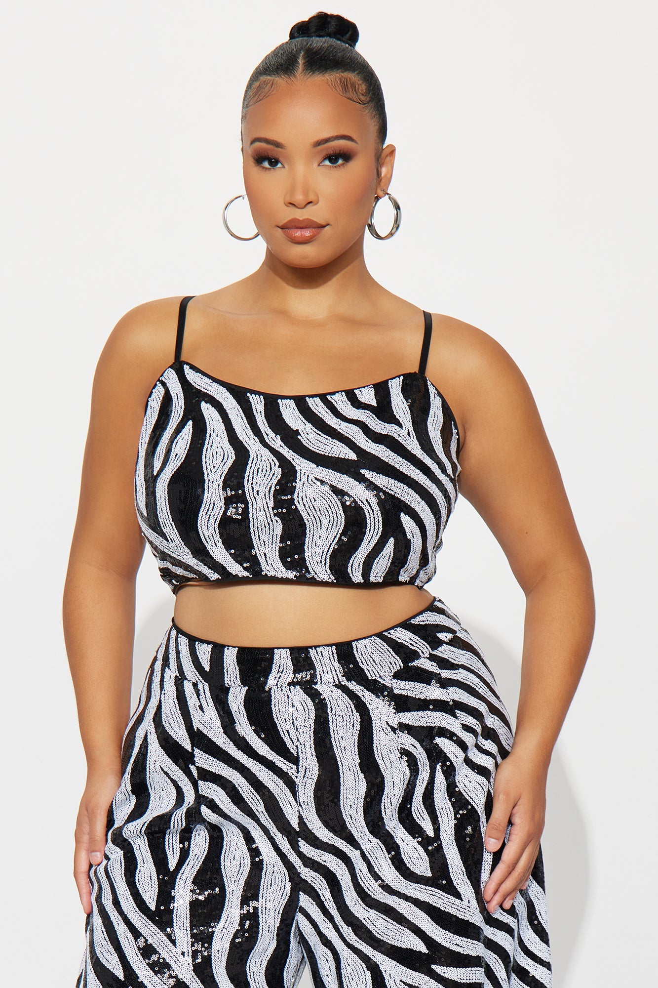 Wild Sparkle Zebra Sequin Pant Set - Black/White
