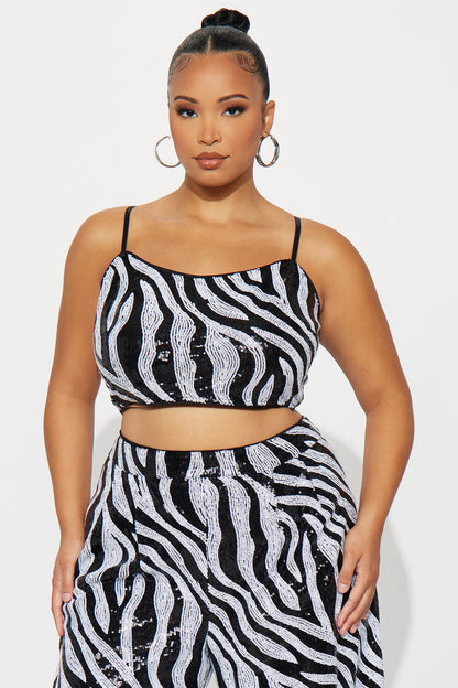 Wild Sparkle Zebra Sequin Pant Set - Black/White