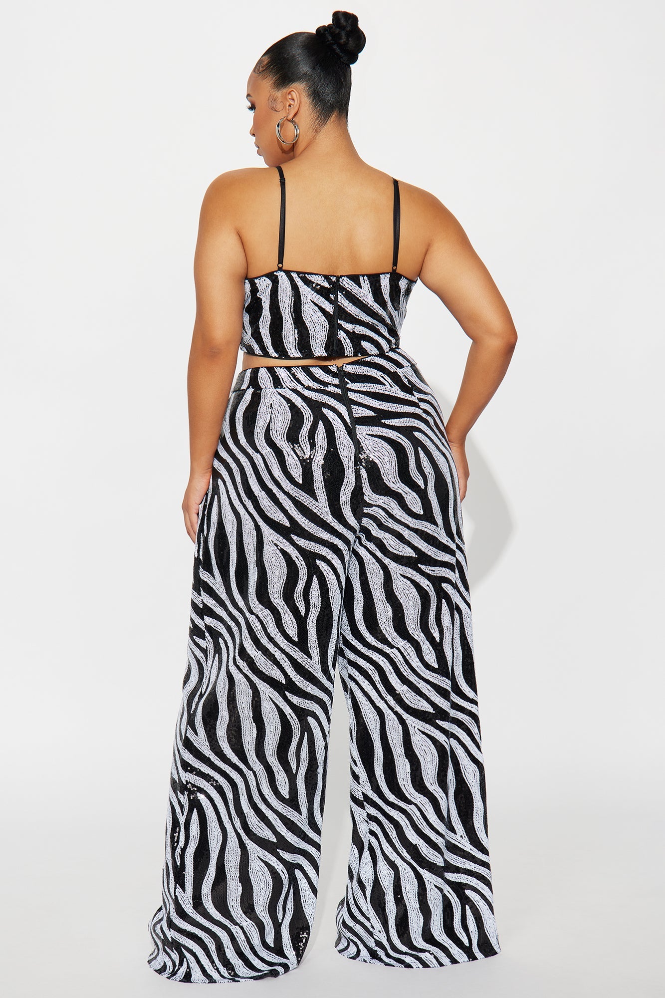 Wild Sparkle Zebra Sequin Pant Set - Black/White