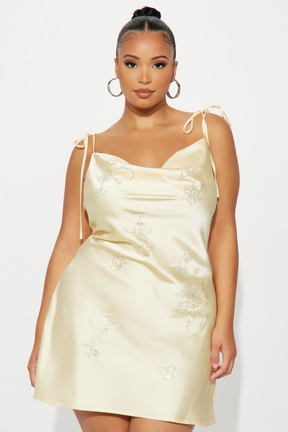 Fairy Godmother Embellished Satin Mini Dress - Yellow
