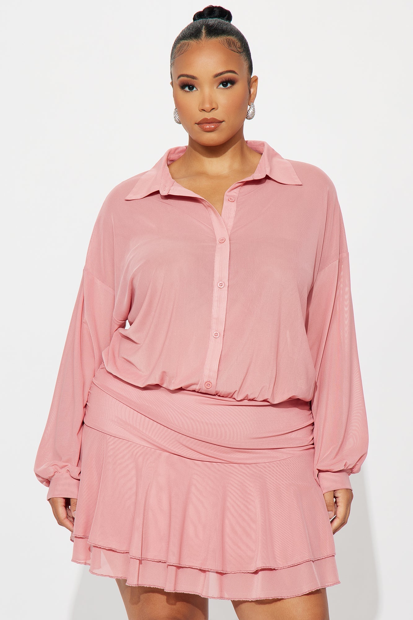 Bree Ruffle Mesh Mini Dress - Mauve