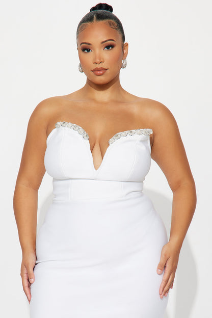 Best Dressed Rhinestone Bandage Midi Dress - White