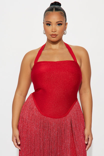 Bossy Tiara Glitter Bandage Maxi Dress - Red