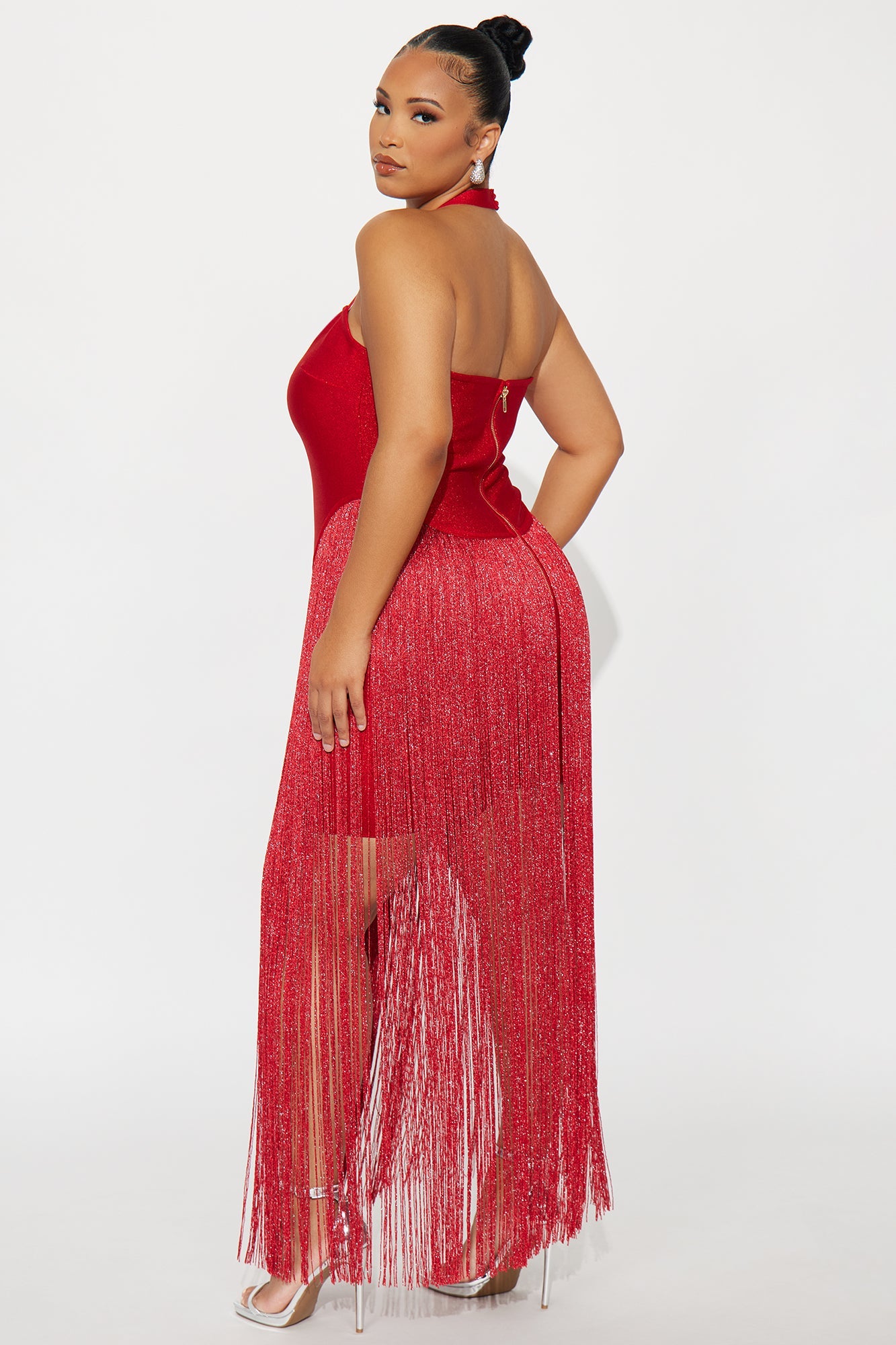 Bossy Tiara Glitter Bandage Maxi Dress - Red