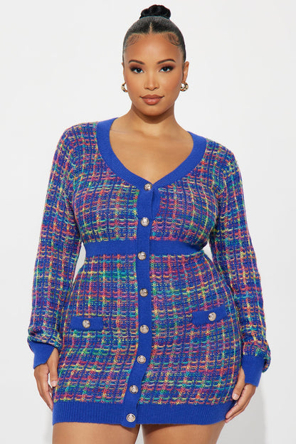 Boss Babe Plaid Sweater Mini Dress - Navy/combo