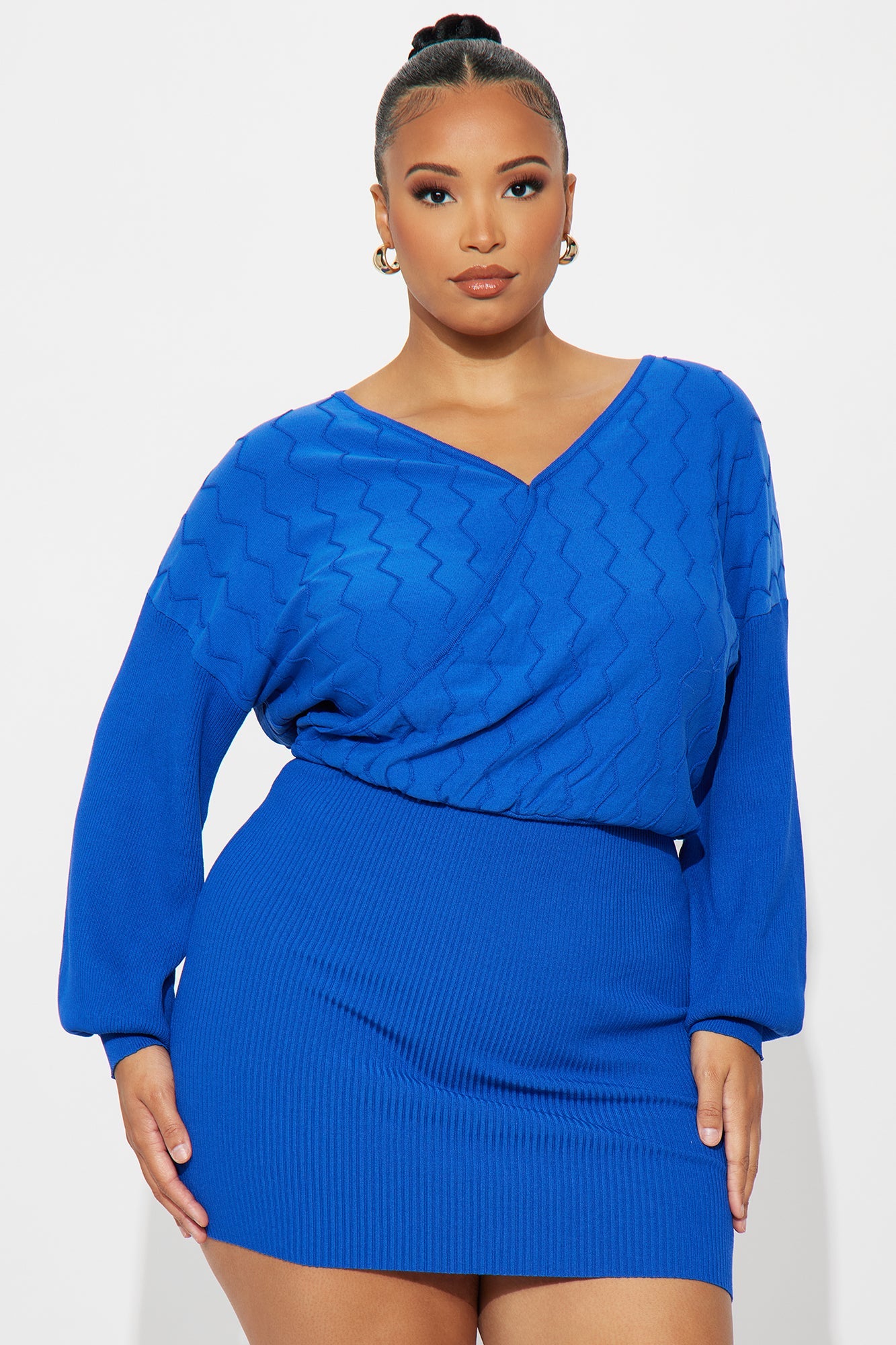 Electric Pop Sweater Mini Dress - Royal