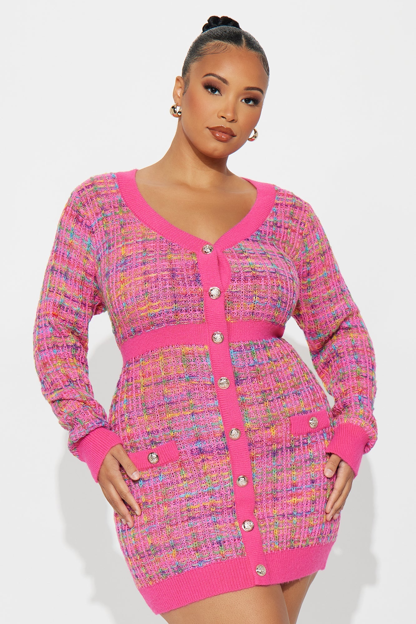 Boss Babe Plaid Sweater Mini Dress - Pink/combo