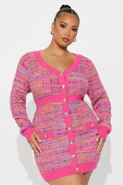 Boss Babe Plaid Sweater Mini Dress - Pink/combo