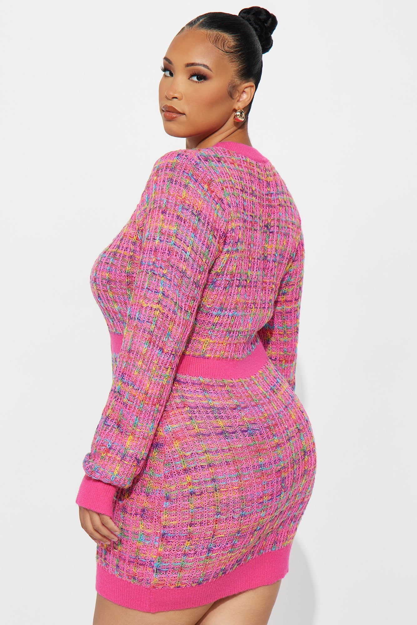 Boss Babe Plaid Sweater Mini Dress - Pink/combo