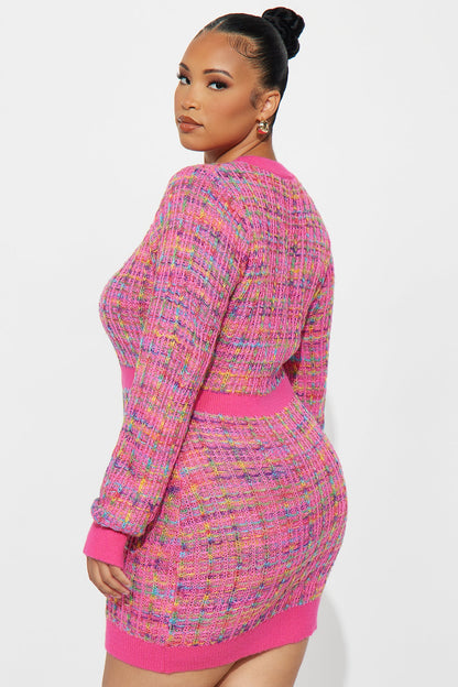 Boss Babe Plaid Sweater Mini Dress - Pink/combo
