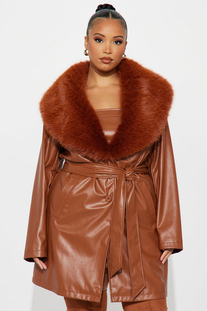 Boss Babe Faux Leather Mini Dress Set - Cognac