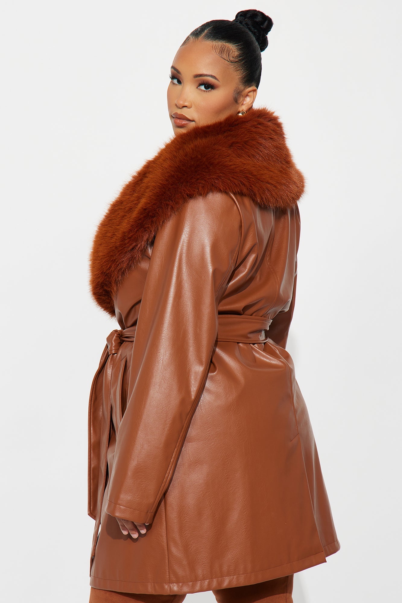 Boss Babe Faux Leather Mini Dress Set - Cognac
