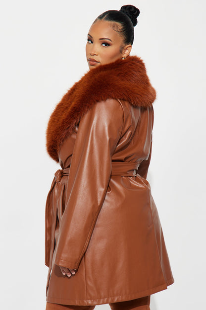 Boss Babe Faux Leather Mini Dress Set - Cognac