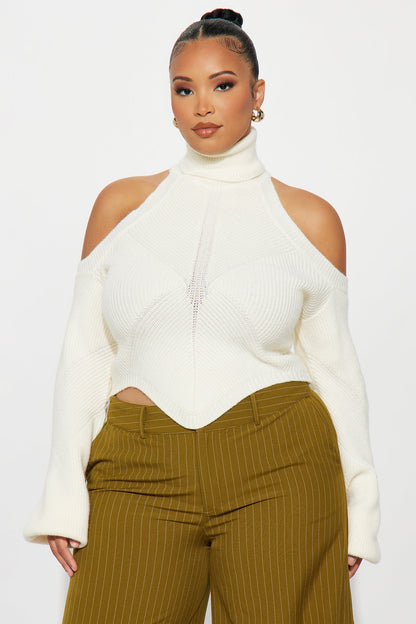 Caught Off Guard Mock Neck Sweater - Ivory