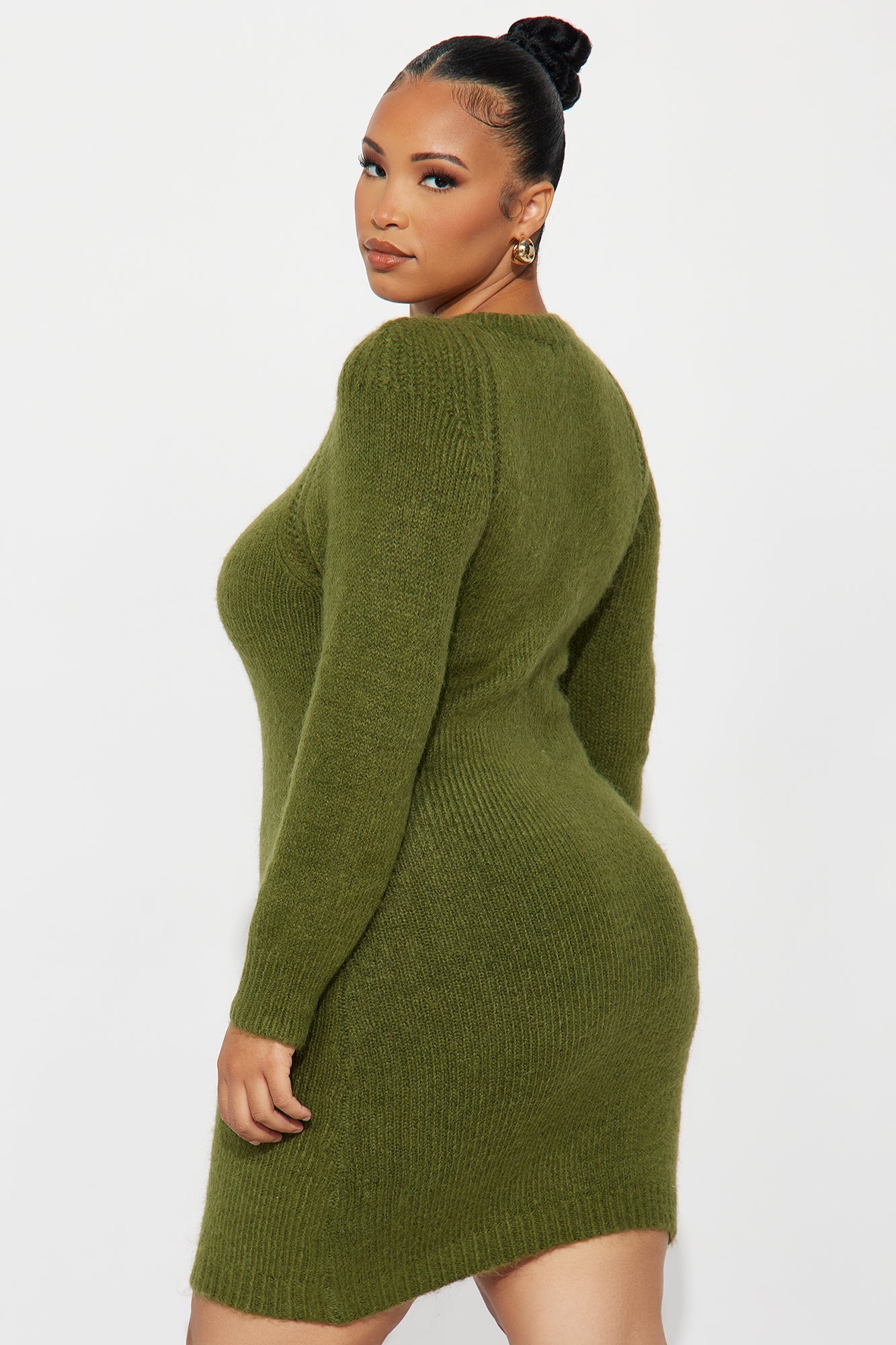 Zakia Zip Front Sweater Mini Dress - Olive