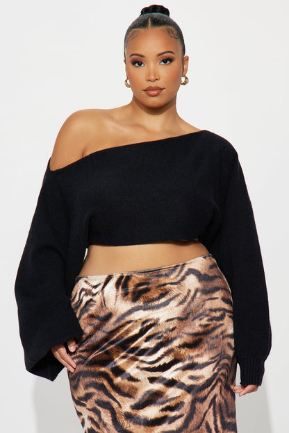 Love Away One Shoulder Sweater Top - Black