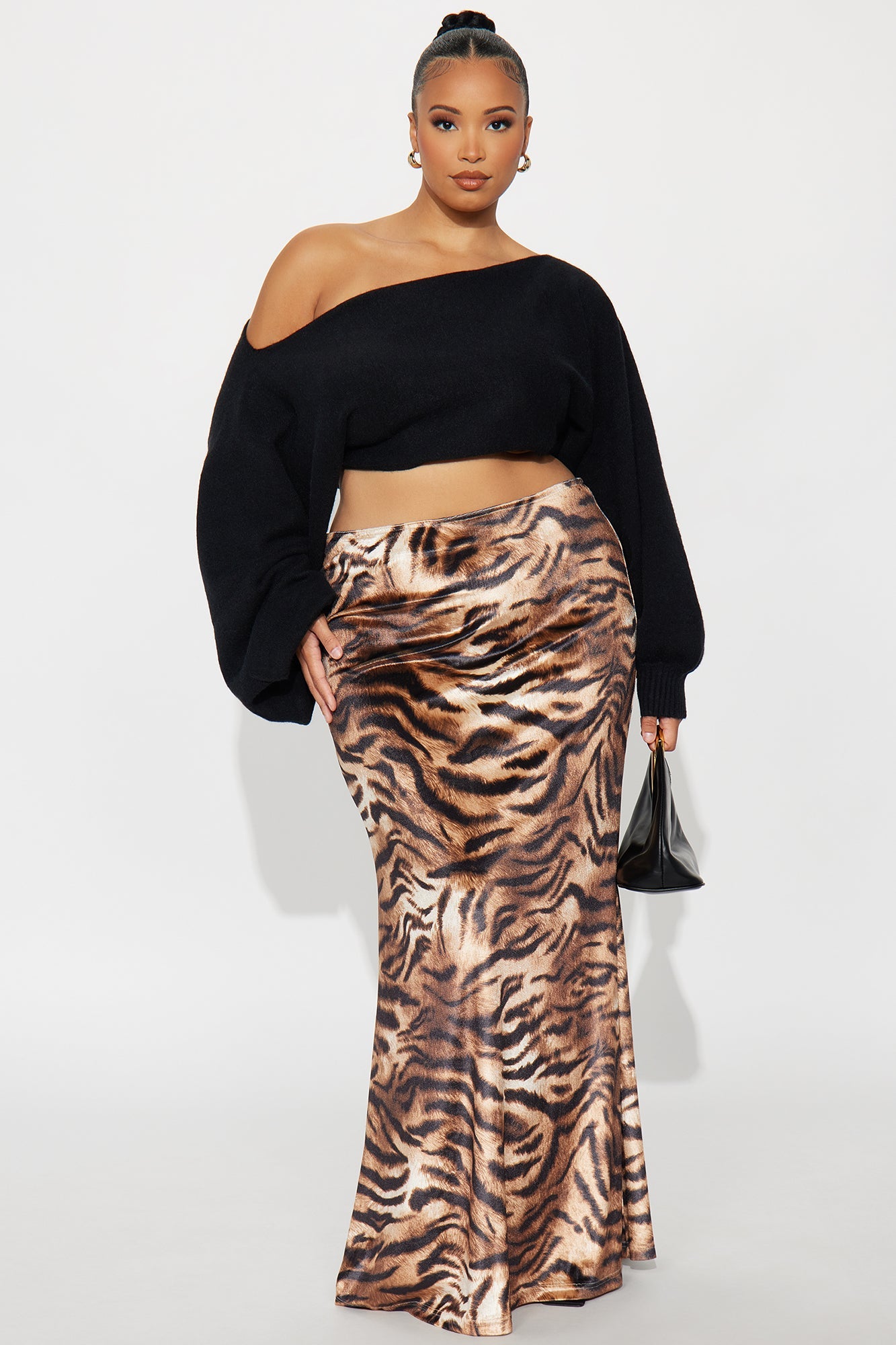 Put You On Tiger Velvet Maxi Skirt - Brown/combo