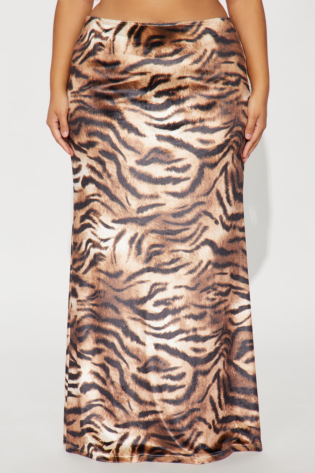 Put You On Tiger Velvet Maxi Skirt - Brown/combo