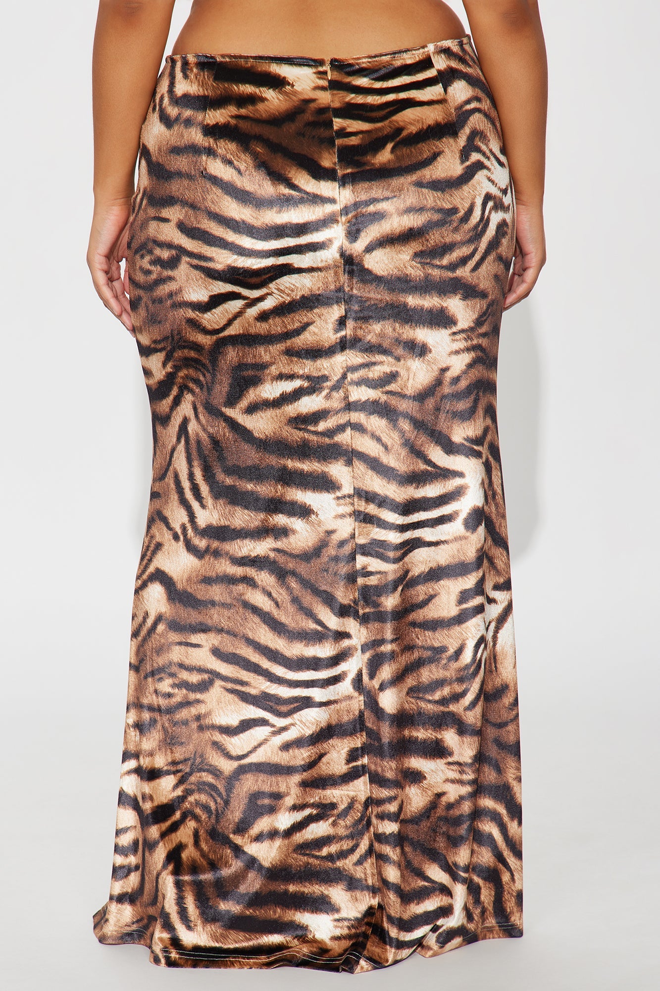Put You On Tiger Velvet Maxi Skirt - Brown/combo