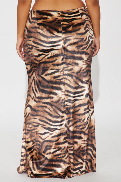 Put You On Tiger Velvet Maxi Skirt - Brown/combo