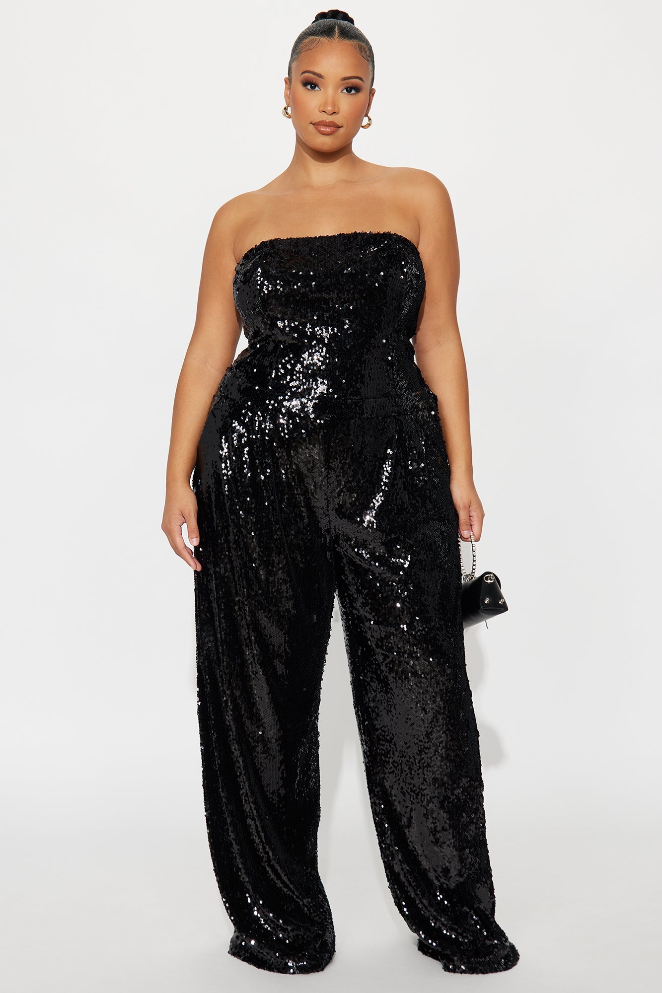 Lulu Sequin Strapless Wide Leg Jumpsuit - Black