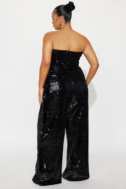Lulu Sequin Strapless Wide Leg Jumpsuit - Black