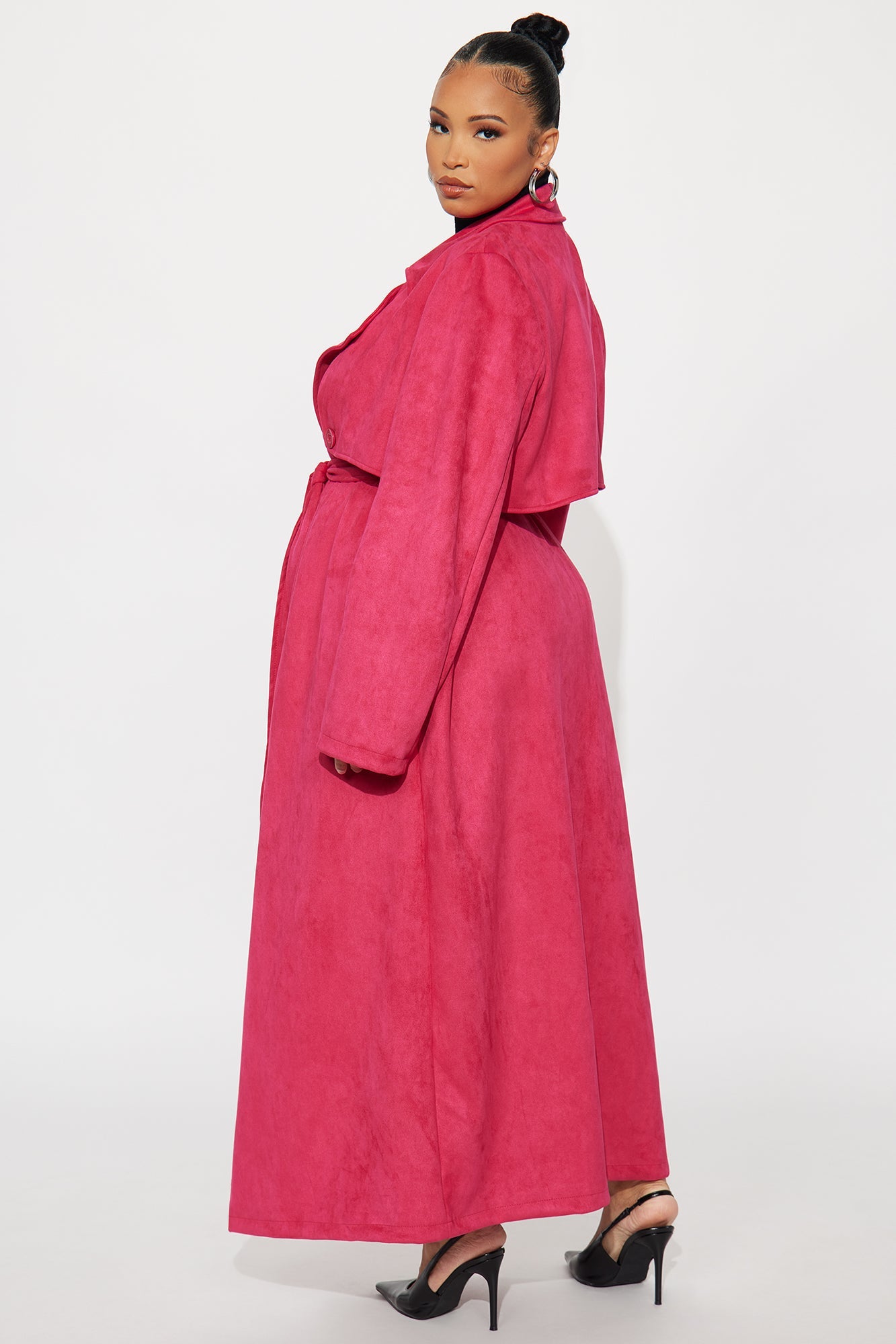 Topic of Conversation Faux Suede Trench Coat - Fuchsia