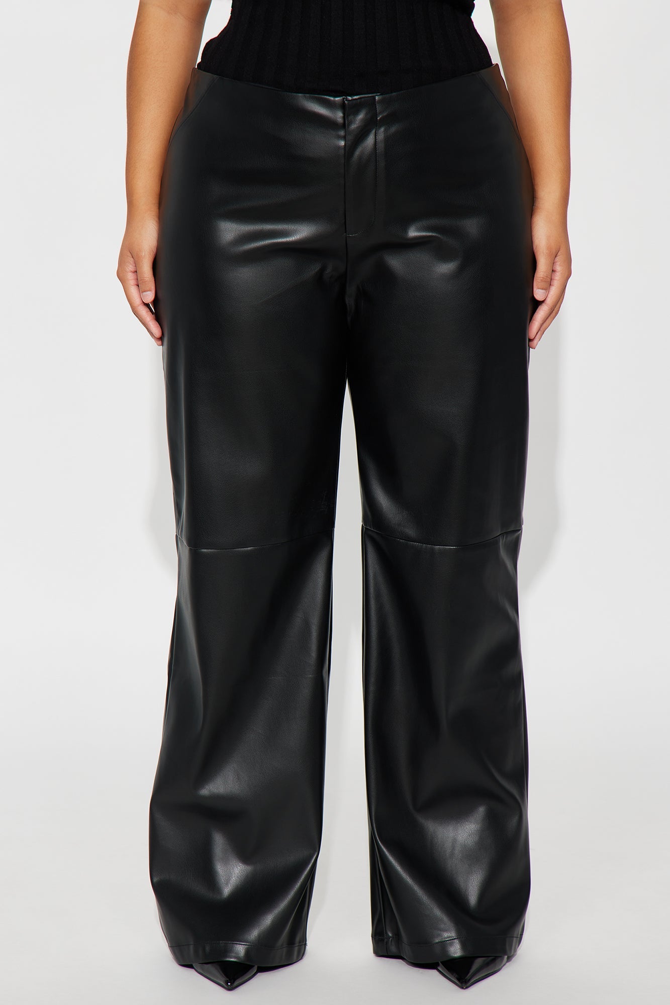 Athena Faux Leather Wide Leg Pant 33″ - Black