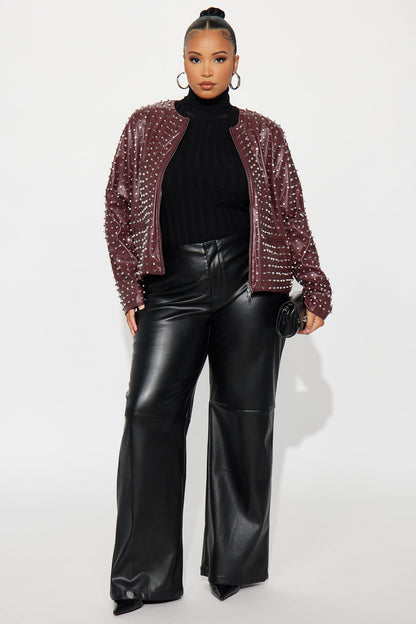 Athena Faux Leather Wide Leg Pant 33″ - Black