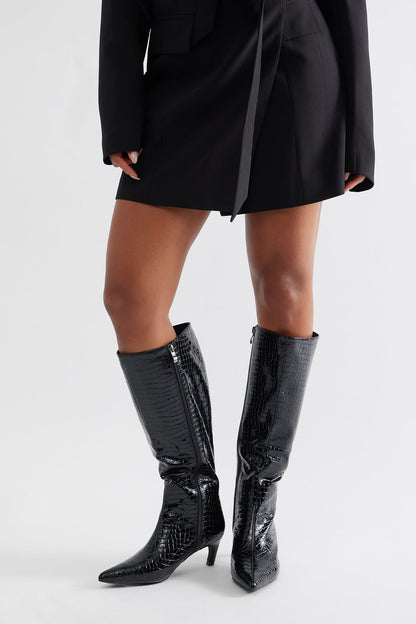 Scottland Croc Knee High Boots - Black