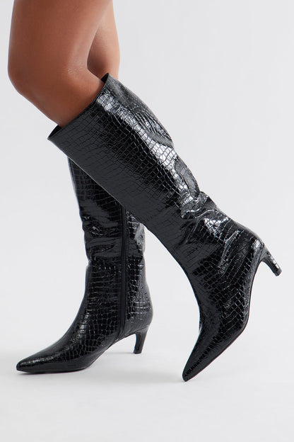 Scottland Croc Knee High Boots - Black
